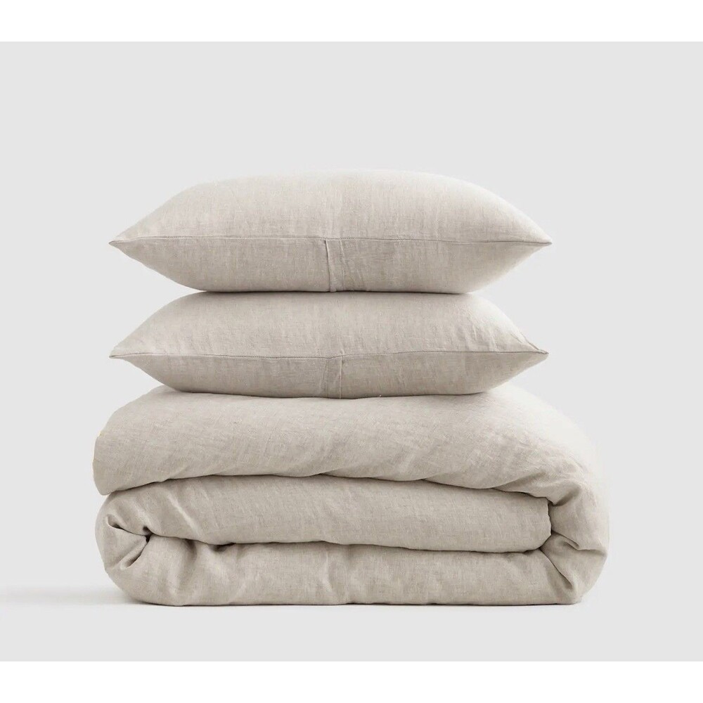 New Quince Full Queen Linen Duvet Cover Set 2 Sham NATURAL CHAMBRAY 100% Flax